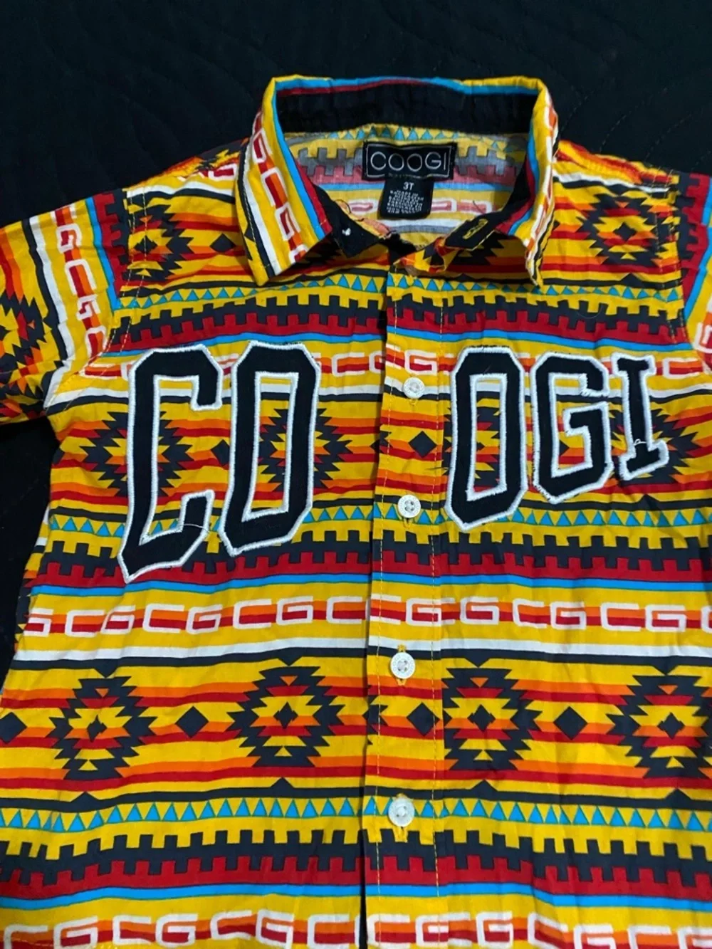 COOGI Spellout Y2K Aztec Pearl Button Down Long Sleeve Roll Tab Boys 3T Shirt